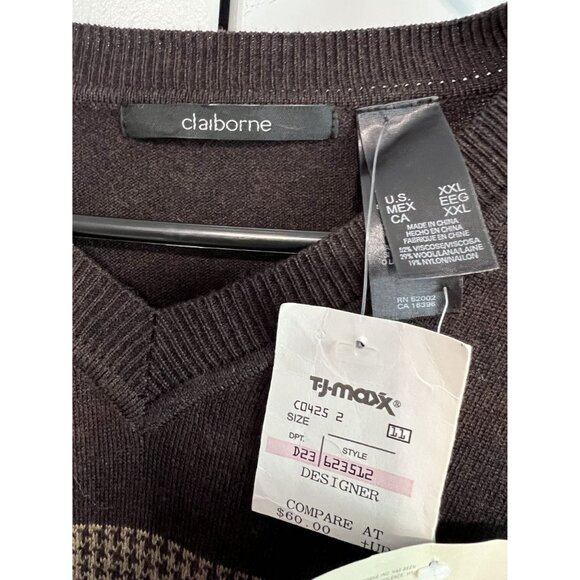 Claiborne Mens XXL Brown Sweater Houndstooth Pattern V-Neck NWT Gift - Picture 4 of 7